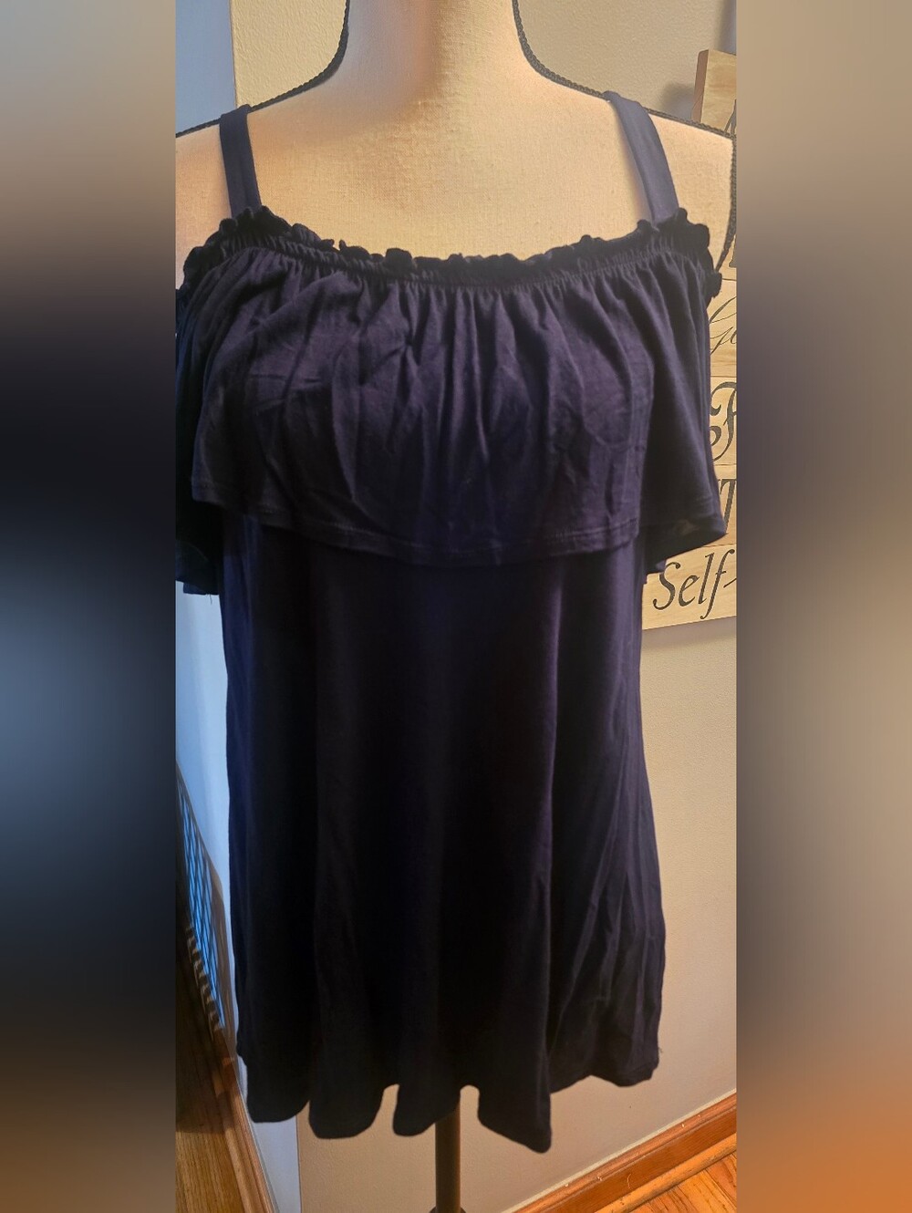 Off Shoulder Navy Top With Straps